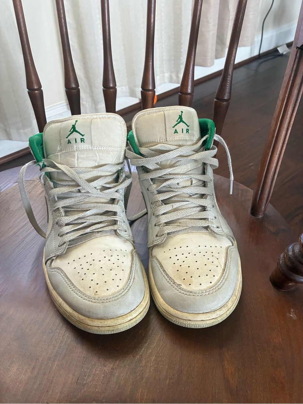 Nike Air Jordan White, Grey and Green High-Top Basketball Sneakers